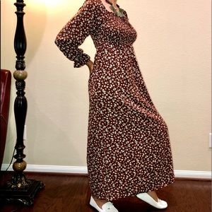 Faded Rose Maxi Dress Floral Shirred Puff Sleeve